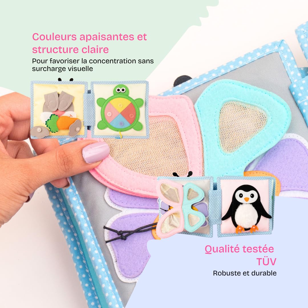 Jolly Design Mini Quiet Book Petite Abeille – Jouet Montessori dès 6 Mois – Livre sensoriel & Livre Tissu pour bébé – Busy Book Fait Main avec 6 Pages d’activités – Jouet éducatif & de Voyage
