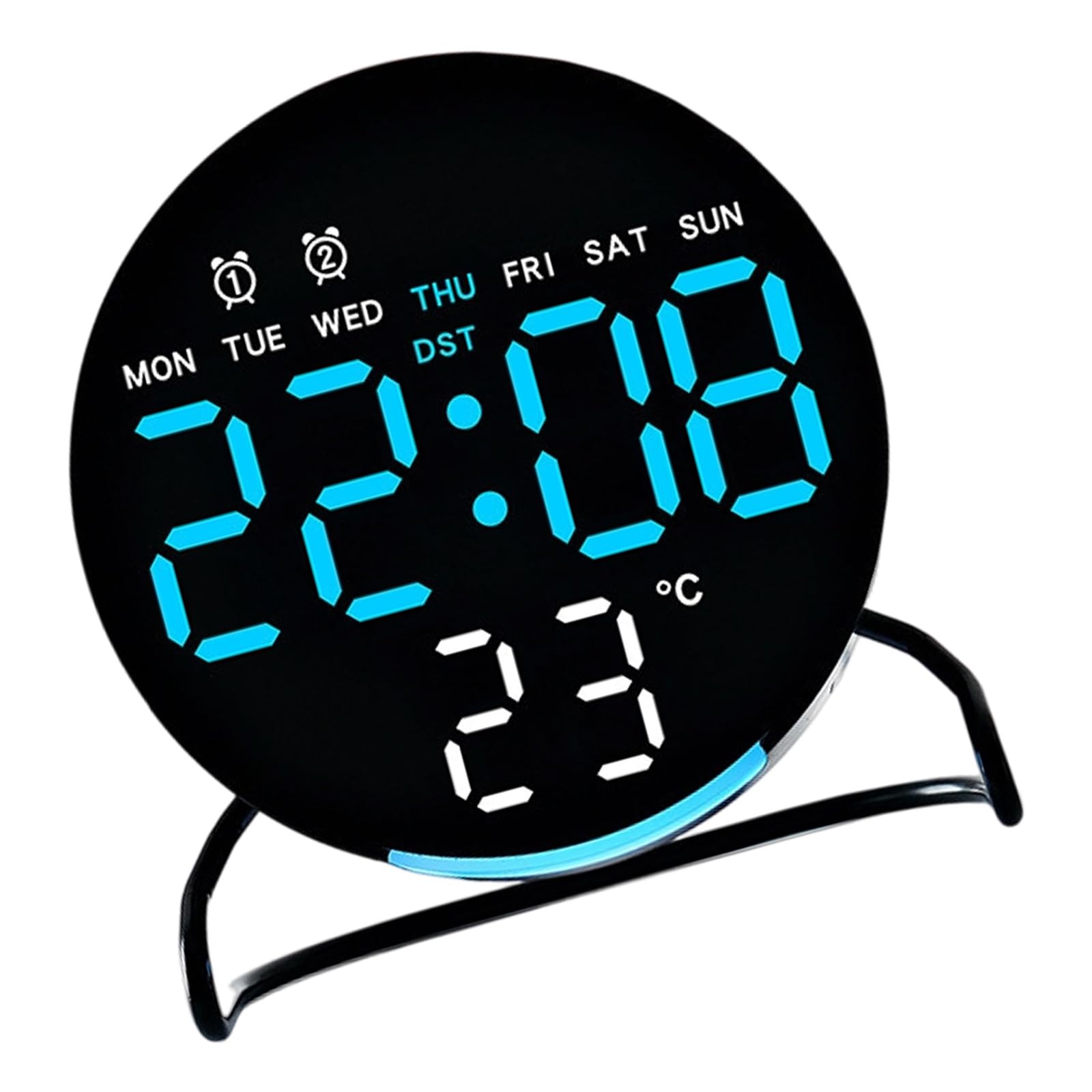 carotoe LED Desk Clock with Loud Alarm, Day/Date, Indoor Temperature, 3 Brightness Levels for Bedside, Bedroom Desk Alarm Clock
