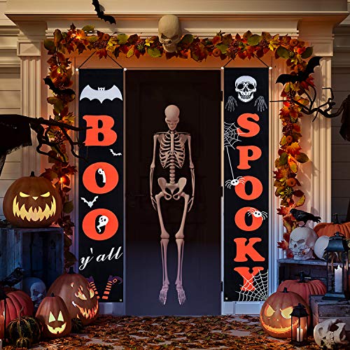 Huishang Boo Sign Halloween Banner, Indoor Outdoor Halloween Decorations for Office Door Garage Door Porch Front Door, Durable Boo Spooky Halloween Sign ï¼ˆBoo Spooky - Blackï¼‰