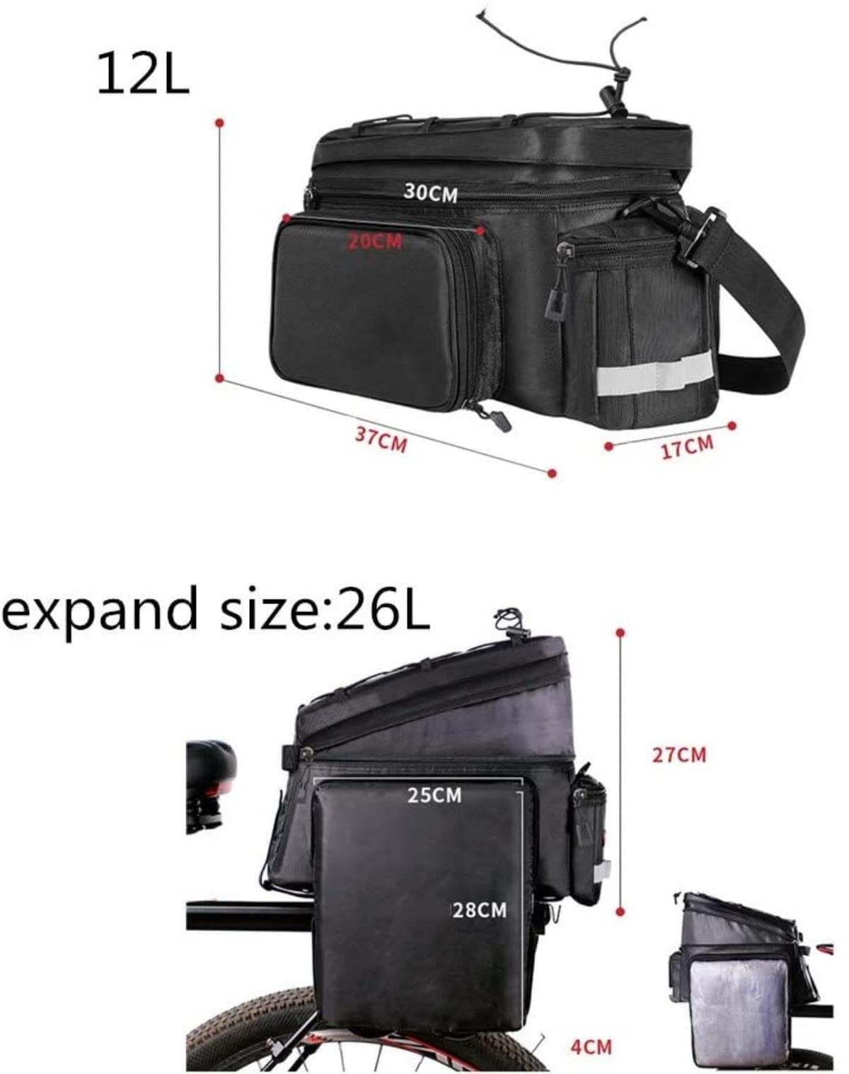 Bolsa de Equipaje de Ciclismo Bicicleta Asiento Trasero Bolso de Carga Paquete Trasera Tronco Bicicleta Almacenamiento Trasero(Rosso)