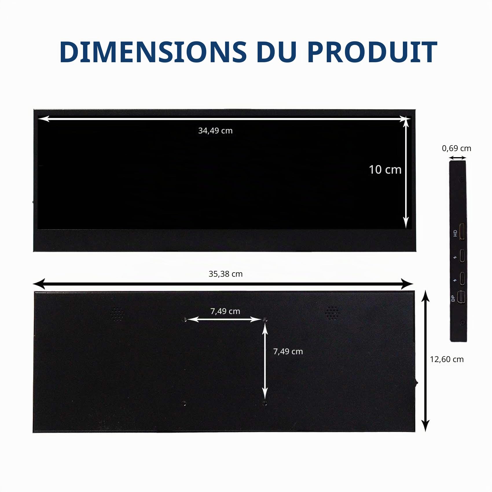 VSDISPLAY Moniteur Tactile Portable, écran 4K IPS de 14 Pouces, 3840 x 1100