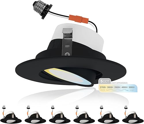 NUWATT Iluminación empotrable LED cardán de 4 pulgadas, retroiluminación LED negra de 4 pulgadas, 5 CCT 2700K/3000K/3500K/4000K/5000K, alto
