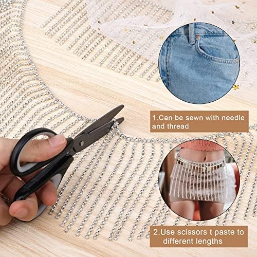 AIEX 1 Yard Long Diamond Tassel Chain, Rhinestone Fringe Glitter Crystal Tassel Trim Diamond Fringe for Wedding Party Bridal Accessories DIY Crafts (Silver)