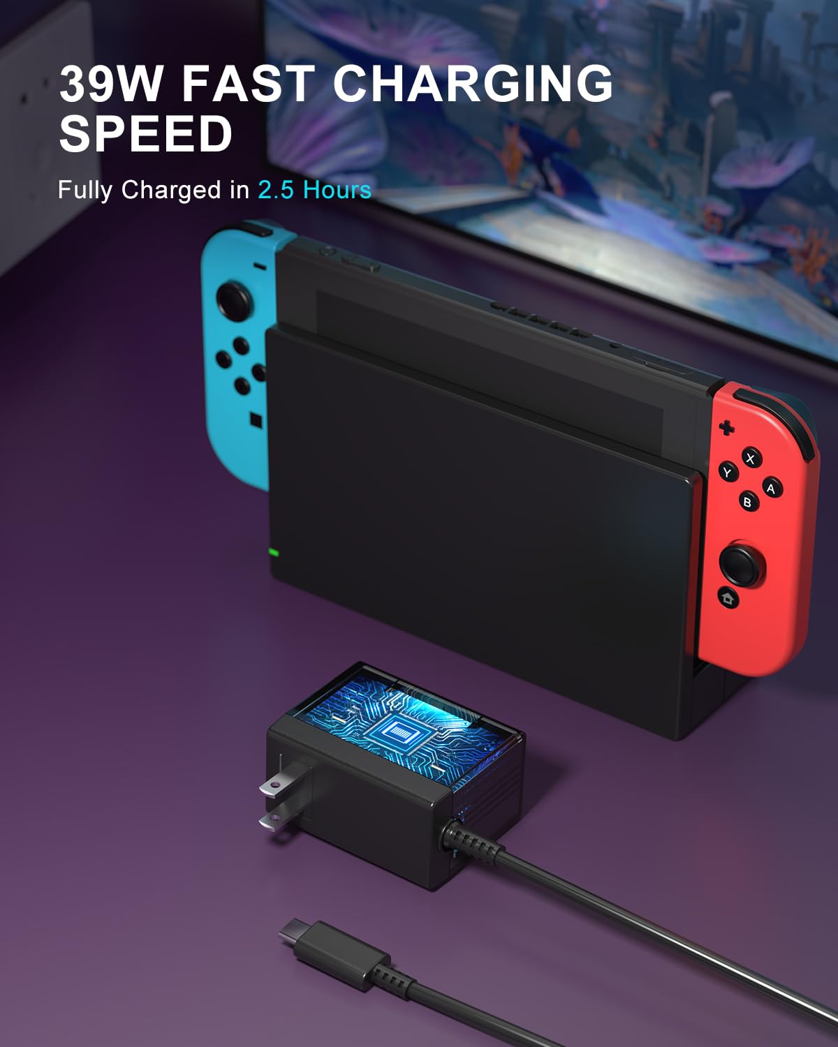 Dock Station for Nintendo Switch/Switch OLED, Replacement 3-in-1 TV Dock Set with Original IC Module, AC Charger & High-Speed HDMI Cable for 1080P HD Output(Not Compatible with Sw 2)