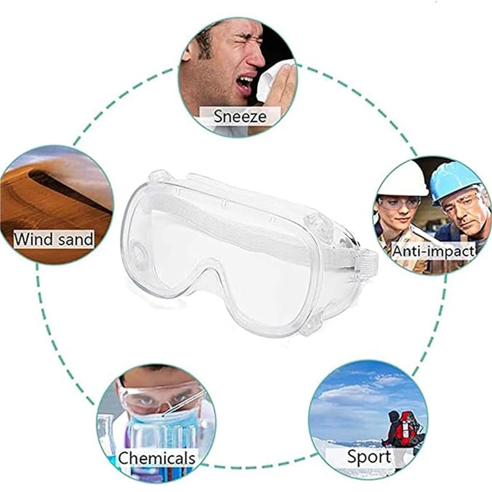 Generico Occhiali di sicurezza antiappannamento sovrapposti - Protezione dagli schizzi con lenti trasparenti ventilate for uso in laboratorio e chimico