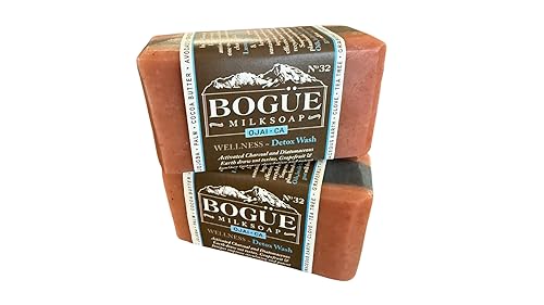 Miniatura 1 de Jabón orgánico de leche de cabra hecho a mano, mezcla de desintoxicación BOGUE WELLNESS No.32 con carbón activado y tierra de diatomeas para