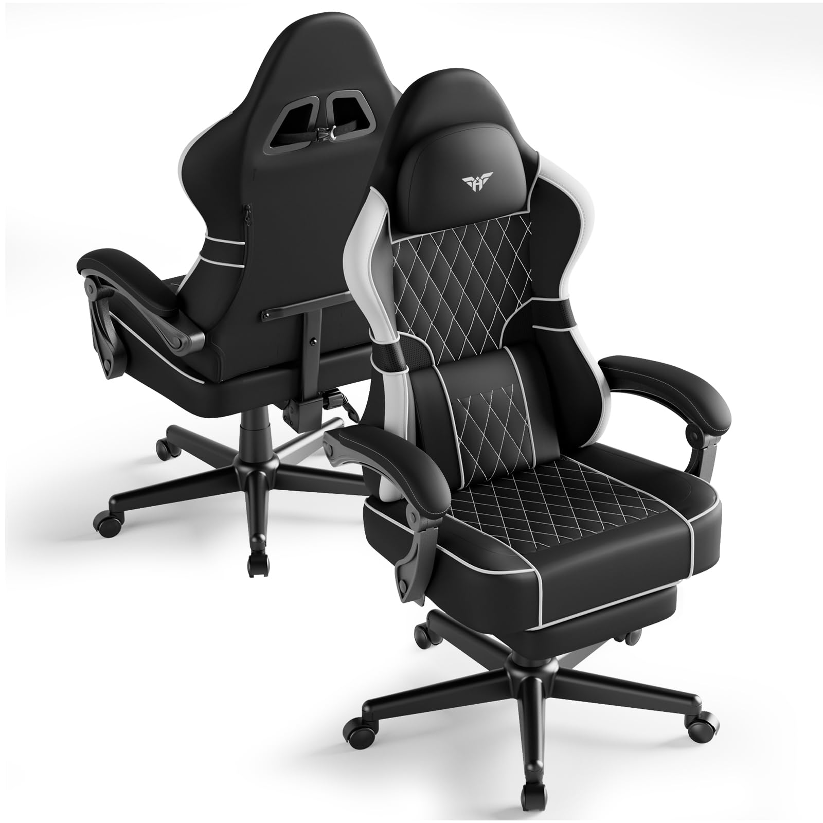 Ferghana Silla Gaming Ergonómica con Masajeador,Silla Gamer en Cuero PVC Transpirable,Soporte Lumbar de Masaje,Reposacabezas,Reposapiés,Silla de Oficina,Silla Ergonómica de PC (Negro,Cuero PVC)