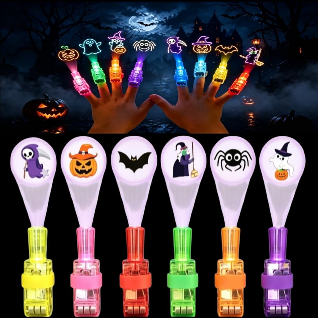 Halloween Finger Lights, Available in Various Styles, Finger Flashlights Bright Finger Lamp Clip Glow in The Dark，A：36PCS