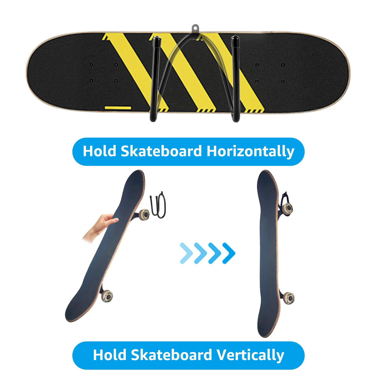 YAYODS 6 sztuk uchwytów ściennych do deskorolki – 16,5 x 7 x 6 cm – uchwyt ścienny na deskę longboard – stojak na deskorolkę i uchwyt na haczyki do zawieszenia na deskorolce, longboardzie, deskorolce