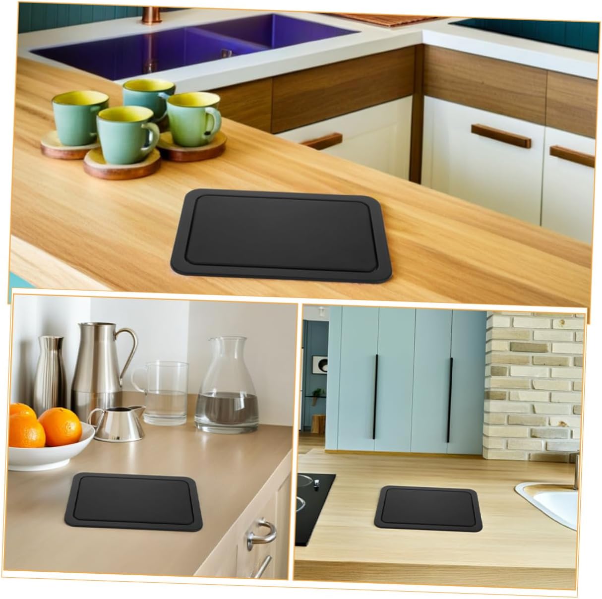 2pcs Recessed Trash Bin Lid Replacement with Swing Flap, Rectangular Stainless Steel Kitchen Countertop Garbage Can Cover, Medium Size 260x175mm for Home and Office