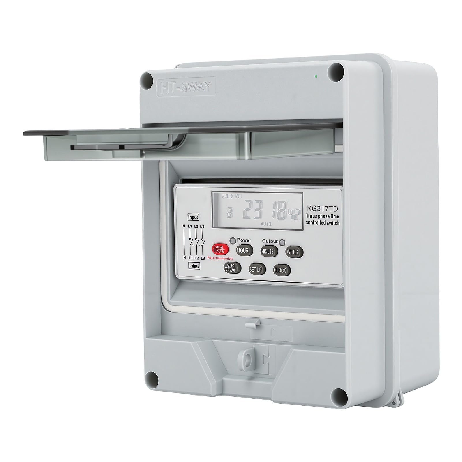 Annadue Interruptor Temporizador de Bomba de Agua Trifásico, Caja de Interruptor de Tiempo Programable Digital 50/60 Hz Montaje en Riel DIN con 24 Configuraciones, Función de Memoria y Batería