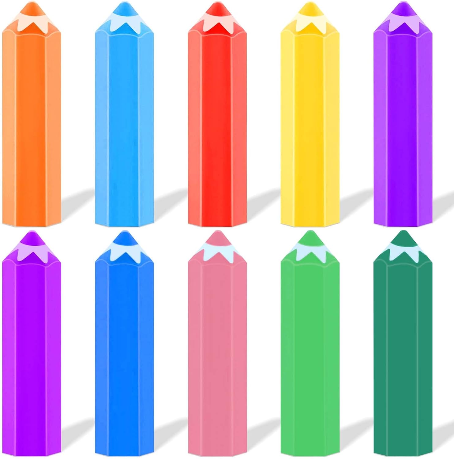 Pencil Shaped Cute Erasers,Rainbow Colored 10 Pcs Kawaii