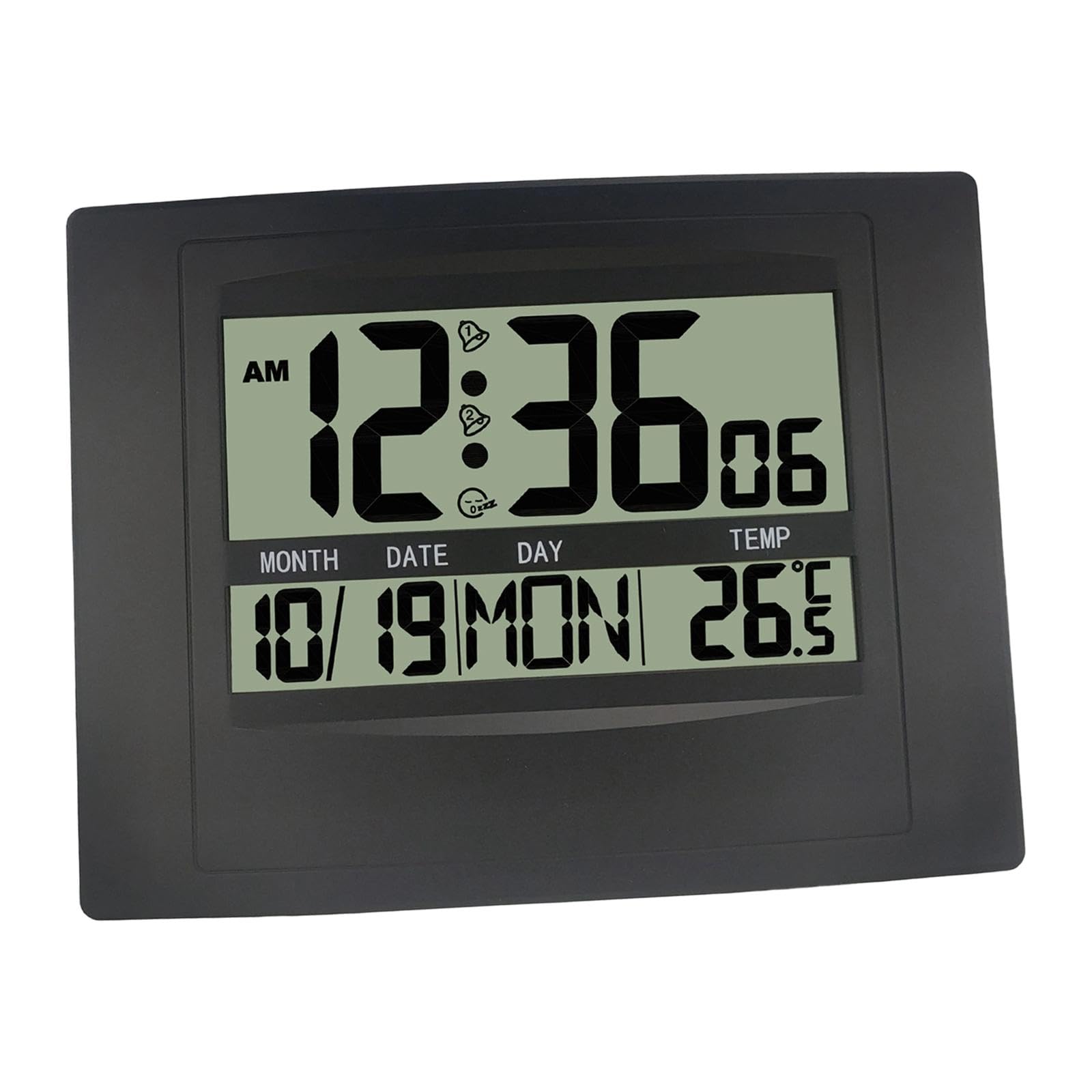 Digitale Wanduhr, geräuschlos, mit Datums-, Innentemperatur- und großem Display, für Nachttisch, Büro, Schlafzimmer oder Wohnzimmer, Schwarz