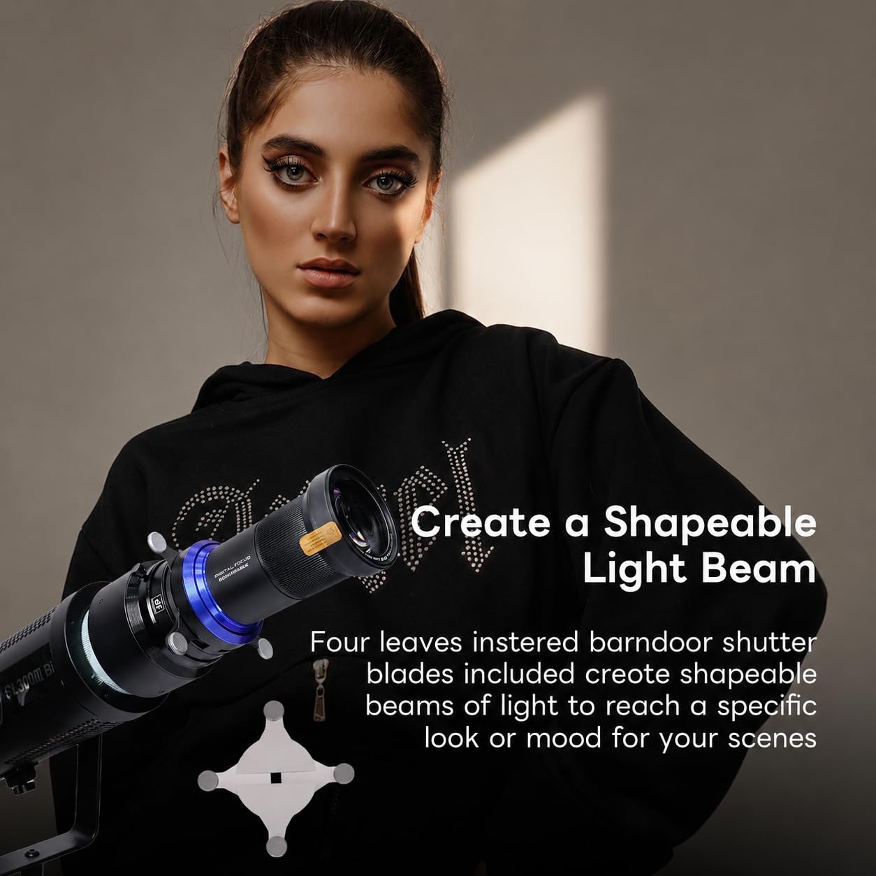 Bowens Mount Snoot Spotlight GOBO Proyector Compatible con Aputure Amaran 60D/XS/100X/D 200D/X, Godox SL60, Incluye 5 filtros y 30 gobos, 4 Hojas de fotografía