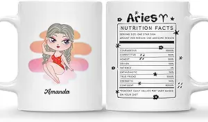 Gossby Custom Aries Sign Coffee Mug - Personalized 11oz Horoscope Mug for Women with Design, Name, Nutrition Fact - Birthday, Christmas Zodiac Gift for Astrology Lover, Women, Sister, Friend V1
