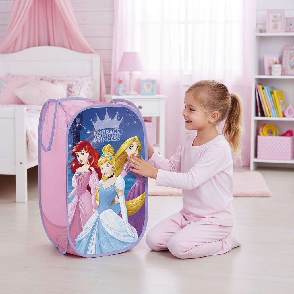 SUPERDIVER - Faltbarer Disney Prinzessinnen-Korb - Offizielle Disney-Lizenz - Ideal zur Aufbewahrung von Spielzeug und Kleidung - 36x36x58 cm - Leicht und kompakt