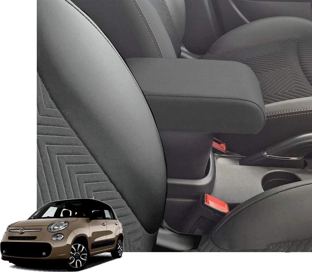 WOOD COMPANY Bracciolo Premium Compatibile con Fiat 500L dal 2018 in avanti (RESTYLING) in Tessuto Nero, montaggio ad Incastro (SENZA VITI) con grande portaoggetti