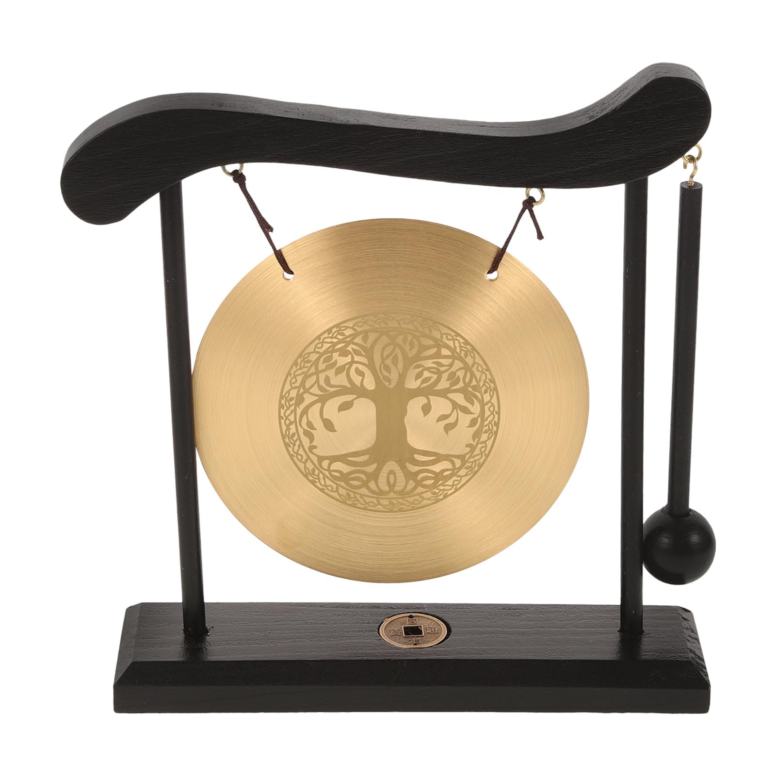 Kichvoe Gong Estable y de Cobre y Madera de Escritorio Decorativo con Patrón de Árbol Vida para Interior del Hogar