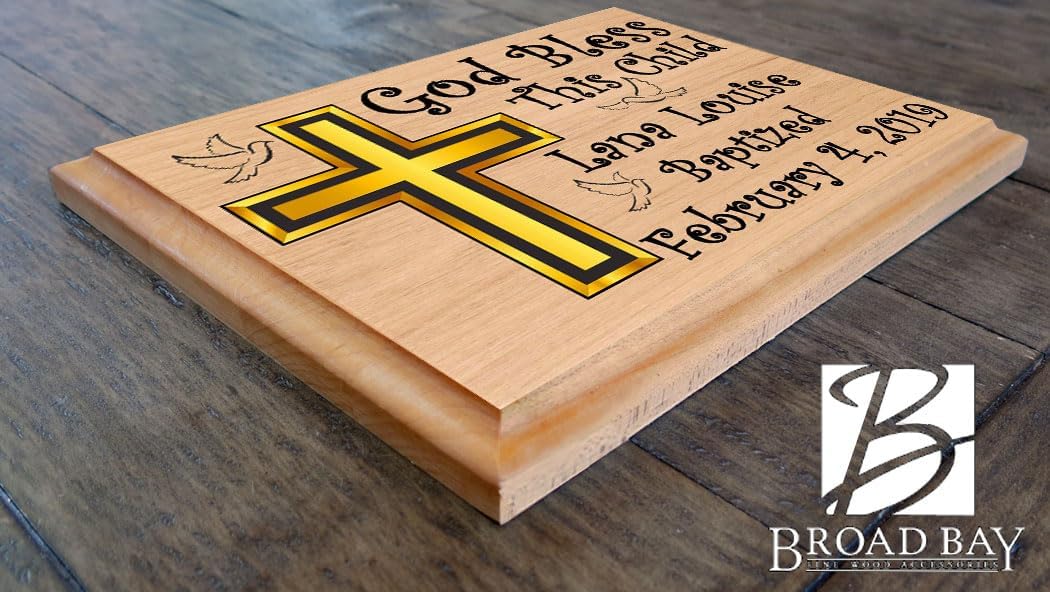Baptism Gift Plaque – Custom Name and Date Christening Gift for Baby Boys or Girls – Solid Maple Wood Keepsake - "God Bless This Child" – Personalized