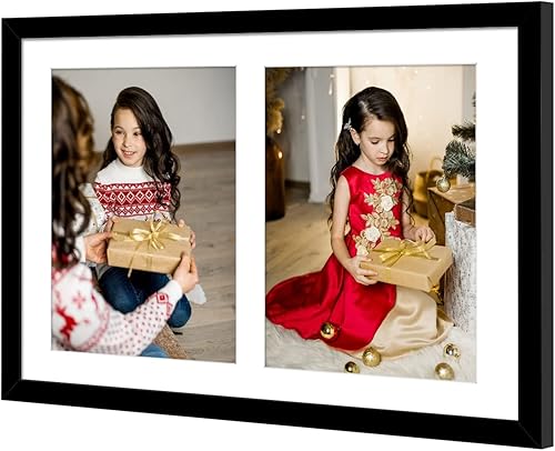 Miniatura 7 de Golden State Art, Marco de madera negra de 12 x 19 pulgadas con paspartú blanco, muestra dos fotos de 8 x 10 pulgadas, cristal real, colgador de
