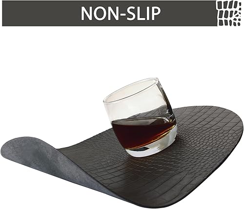 Miniatura 6 de Juego de 4 manteles individuales redondos de cuero para mesas redondas, manteles individuales y posavasos grises, lavables, fáciles de cuidar para