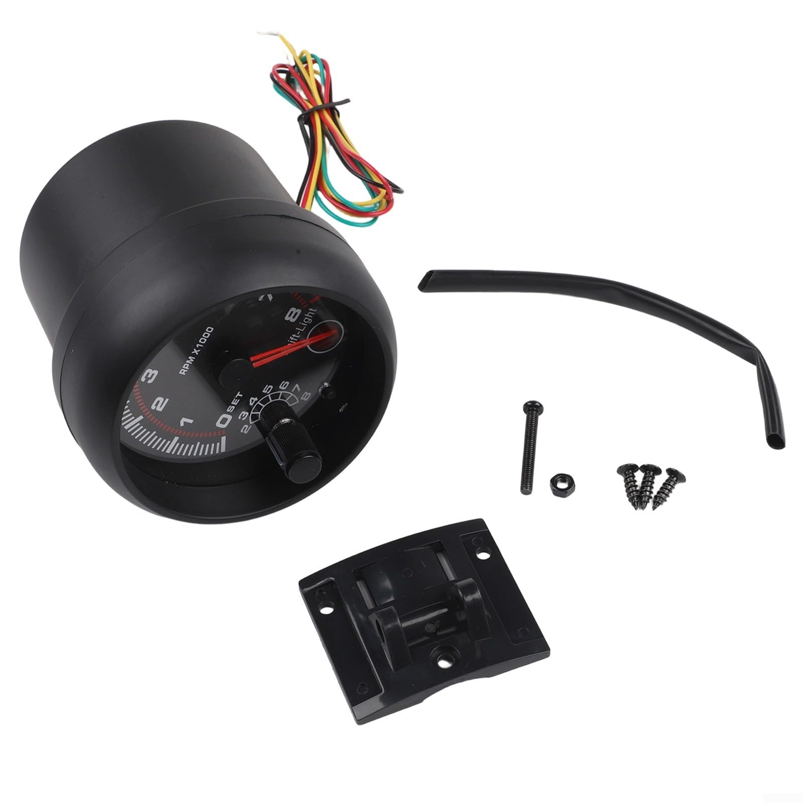 Contagiri per auto da 9,5 cm, 0-8000 giri/min, con retroilluminazione a LED bianca, per veicoli a 4, 6, 8 cilindri, plastica nera e metalli (colore nero)