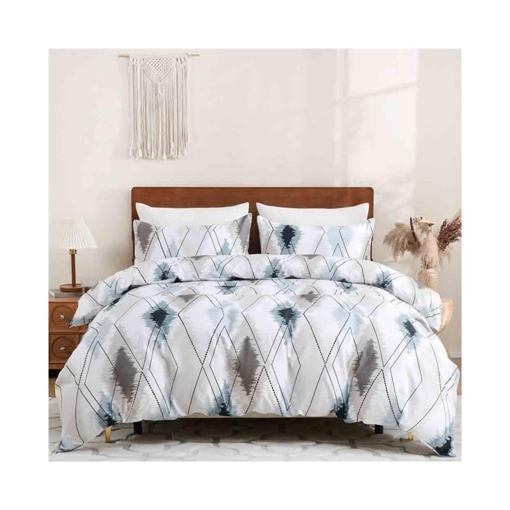 VHKJewE 2/3 Pieces Boho Geometric Diamond Pattern Duvet Cover Set Soft Cozy Luxury Reversible Comforter with Zipper and Ties Bedding Set(US Queen(229x229cm))