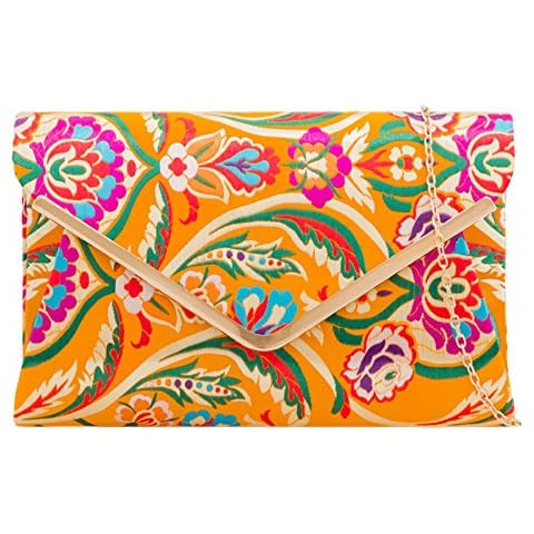 Purple Possum® Clutch Bag, Mustard Yellow Satin Floral Evening Bag, Ladies Large Pink Purple Blue Green Flowers Shoulder Bag, Prom Wedding Handbag Cover