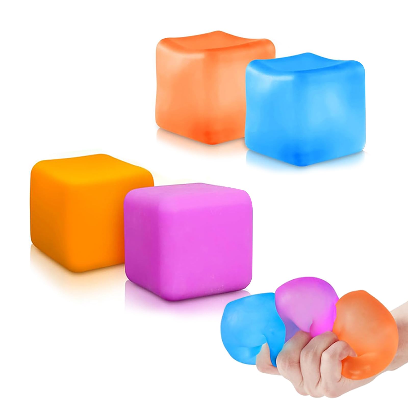 4PCS Squishy Stress Cube - Slow Rise Squeeze Toy, Stress Ball Fidget Toy, Gumdrop Cube Ball, Sensory Sugar Ball, Stress Relief Anxiety Toys for Kids Adults Autism ADHD (Random Color)