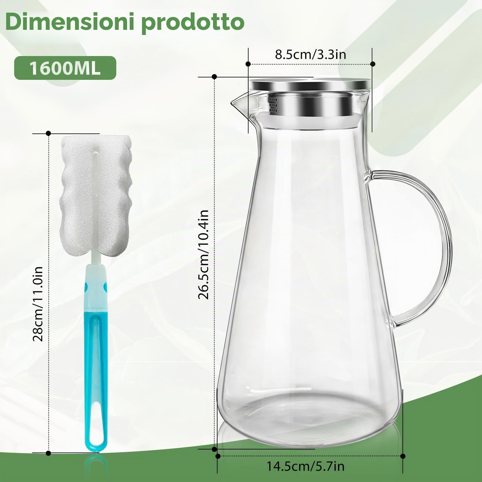 Caraffa Acqua da 2.2 Litri, Trasparente Brocca Acqua Vetro con Tappo | Caraffa Vetro con Tappo,Bottiglie Vetro Resistente a Caldo/Freddo, Per Acqua Calda e Fredda,Il Tè Freddo,Vino
