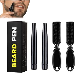 Beard Filler for Men, Beard Pencil Filler for Man Water Proof Beard Pen and Beard Brush, Male Mustache Repair Shape, Diamalfi Beard Pencil Filler, Natural and Long-Lastin (2 Set Black)