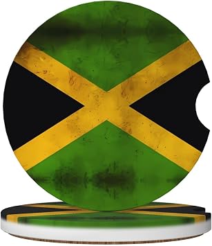 Phayah Old Jamaican Flag Car Coasters 2 Pack 2.56" Ceramic Stone & Cork Base Coasters Cupholder, Auto Accessories for Women Men