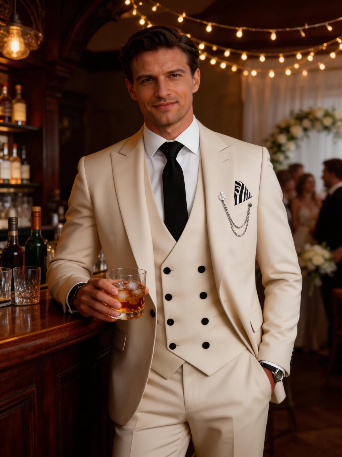 Wangyue Traje de 3 Piezas para Hombre, Corte Ajustado, Traje Formal de Doble Botonadura para Bodas, Bailes, cenas