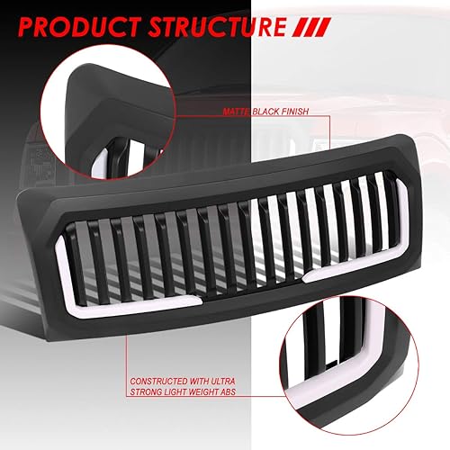 Miniatura 2 de Auto Dynasty Parrilla de parachoques delantero con lamas verticales sin insignias con LED DRL compatible con Ford F-150 12 generación 09-14, negro