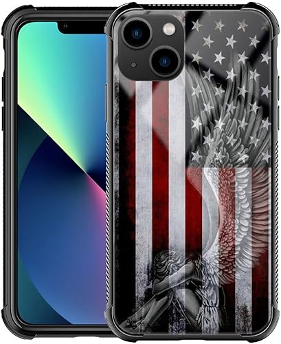 DAIZAG Funda compatible con iPhone 13, diseño de personalidad de la bandera estadounidense de ángel con protección contra golpes y arañazos para