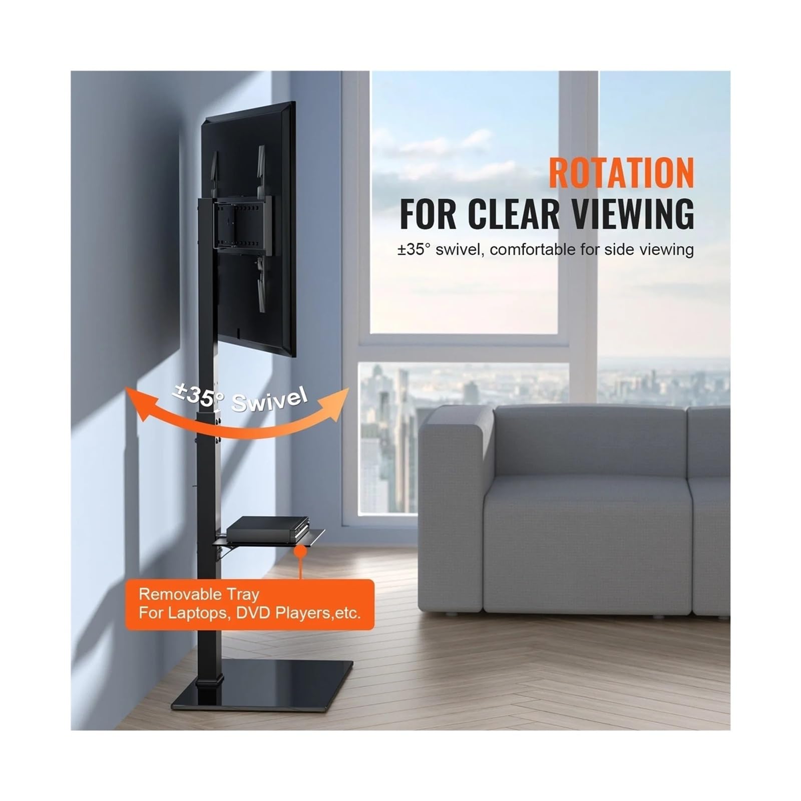 ZBZFGE Soporte para TV Ajustable, Soporte Giratorio para TV de Piso para televisores de 32 a 85 Pulgadas, Soporte para TV portátil, VESA máx. 600 x 800 mm, Altura Ajustable, Compatibilidad, Resistente