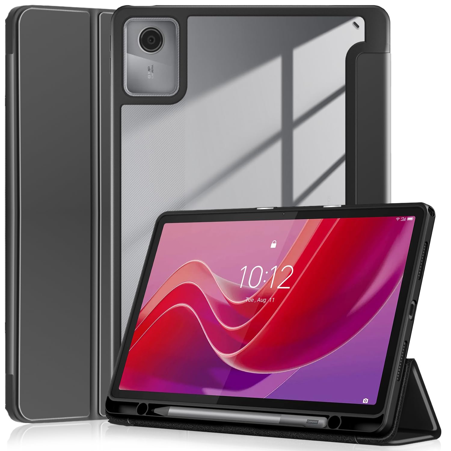 YRH per cover lenovo tab m11 con porta penna 11 pollici 2024, [Auto Wake/Sleep] Custodia in pelle per tablet Lenovo M11 [TB330FU /TB330XU] (nero)