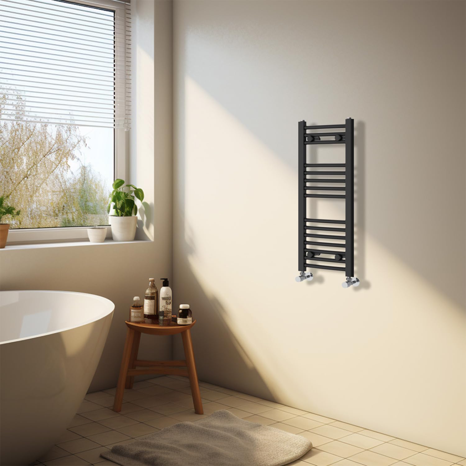 NRG Black Heated Towel Rail Curved Designer Bathroom Radiator - 800×300mm
