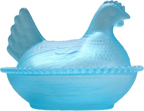 Hen on Nest Glass Dish, Vintage Glass Hen on Nest Candy Dish with Lid Chicken Shaped Crystal Glass Retro Candy Dish Colorful Crystal Covered, Easter Creative Chicken Fruit Bowl with Lid Blue