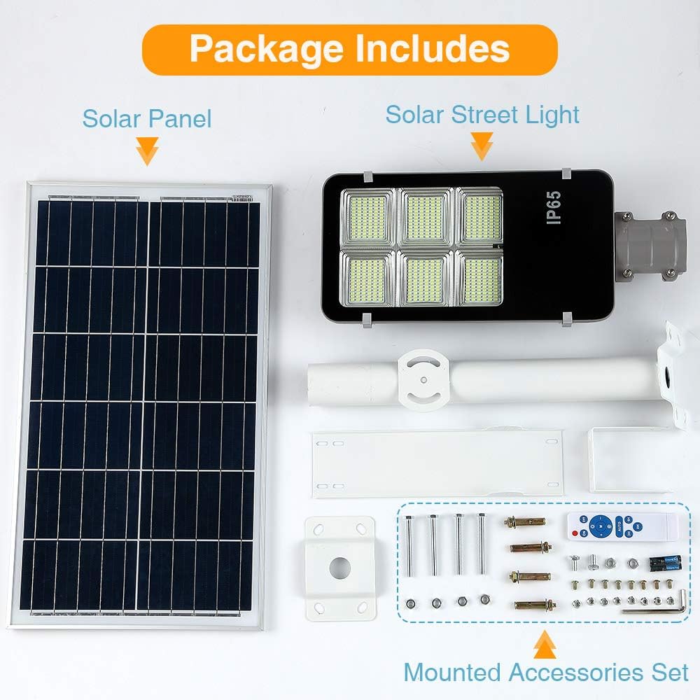 6000W LED Solar Street Lights Outdoor, Dusk to Dawn Security Flood Light with Remote Control, Wireless, Waterproof, Perfect for Yard, Parking lot, Street, Garden and Garage