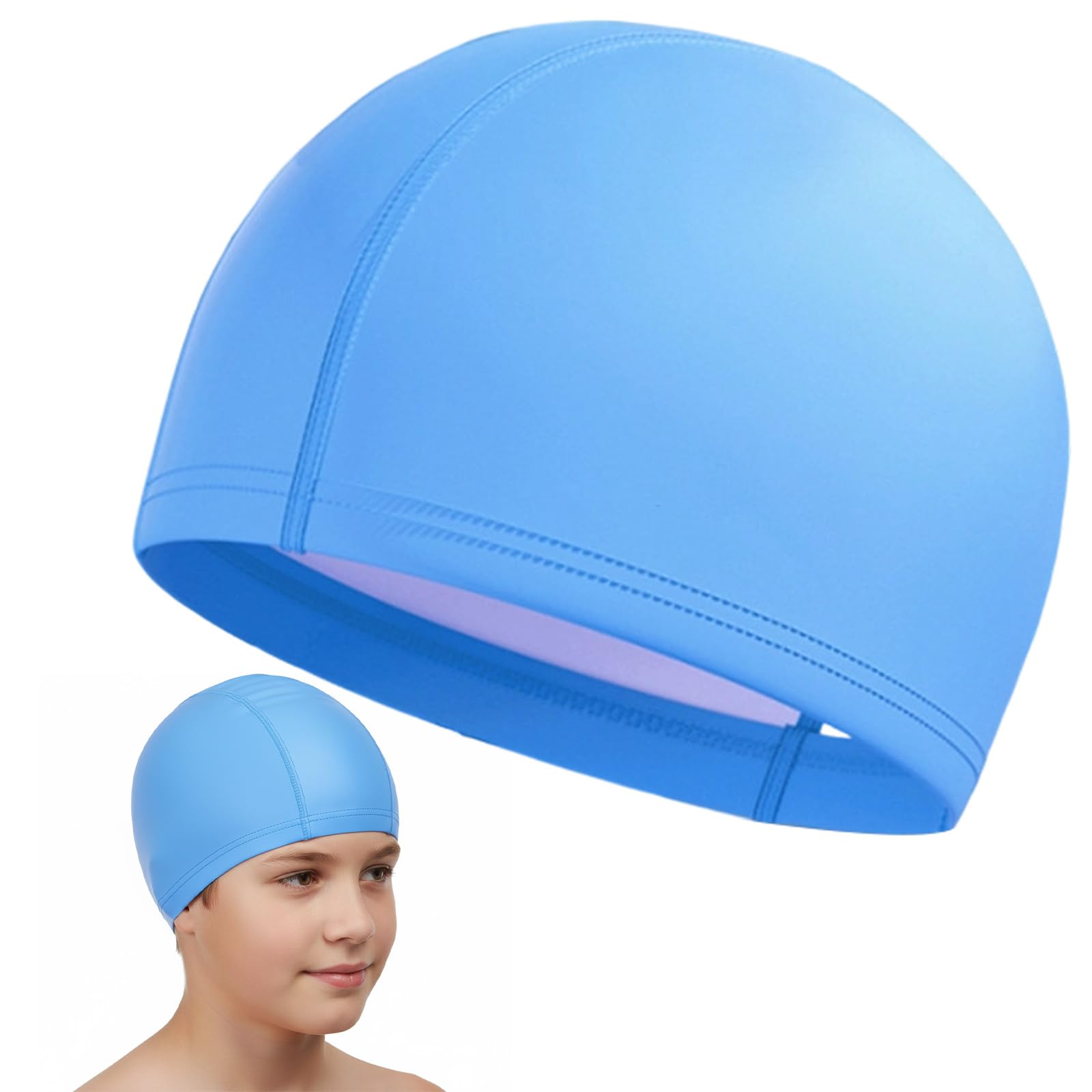 Fabric Swimming Cap Kid,Comfortable Elastic Material Swimming Hat Non-slip Fabric Swim Hat Swim Caps for Long and Short Hair (Blue)