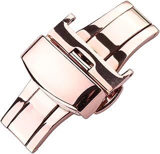 Correa de reloj de acero inoxidable 316L con cierre de mariposa, color plateado, oro rosa, negro, pulido, accesorios de correa de reloj, 16mm, Ágata