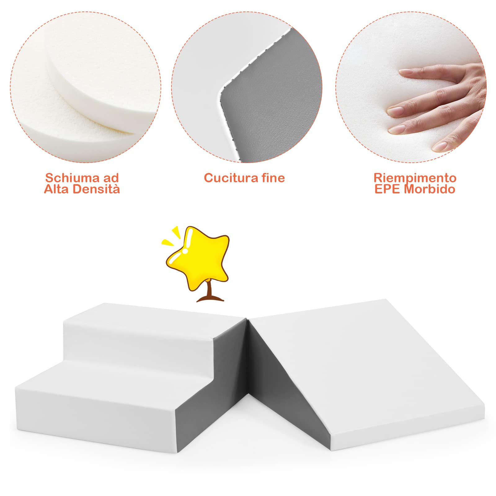 RELAX4LIFE Set di 2 Blocchi in Schiuma per Bambini, Scaletta e Trapezio da Assemblare e per Arrampicarsi, Centro Attività Componibile per Bambini (Bianco)