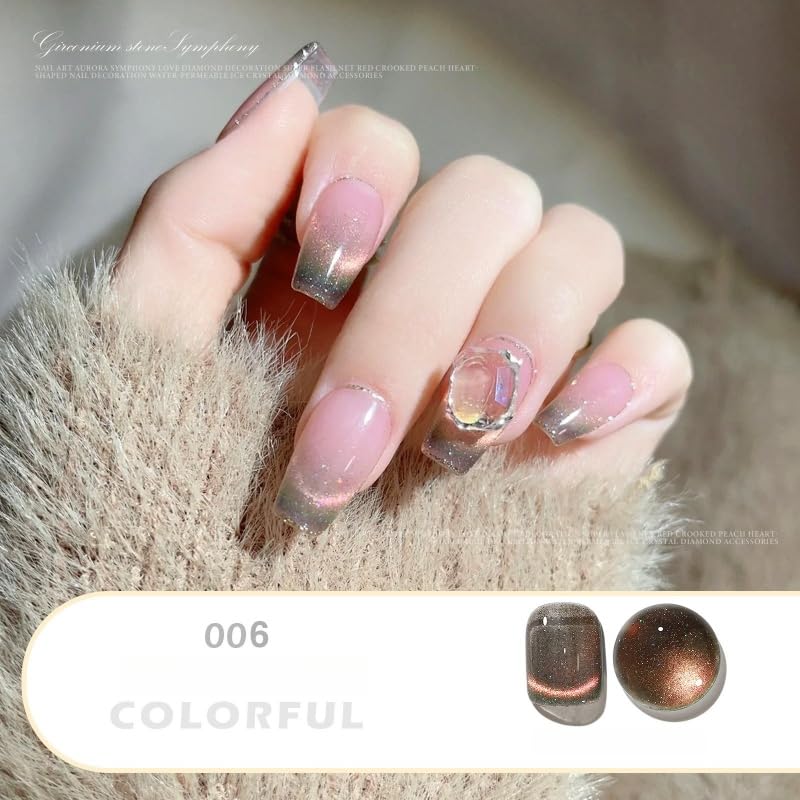 Cat Eye Gel Nail Polish Set (6 x 15ml Bottles), Magnetic Gel with 4-Week Long Wear, UV/LED Cured, Stunning Magnetic Designs for DIY Manicures, 07