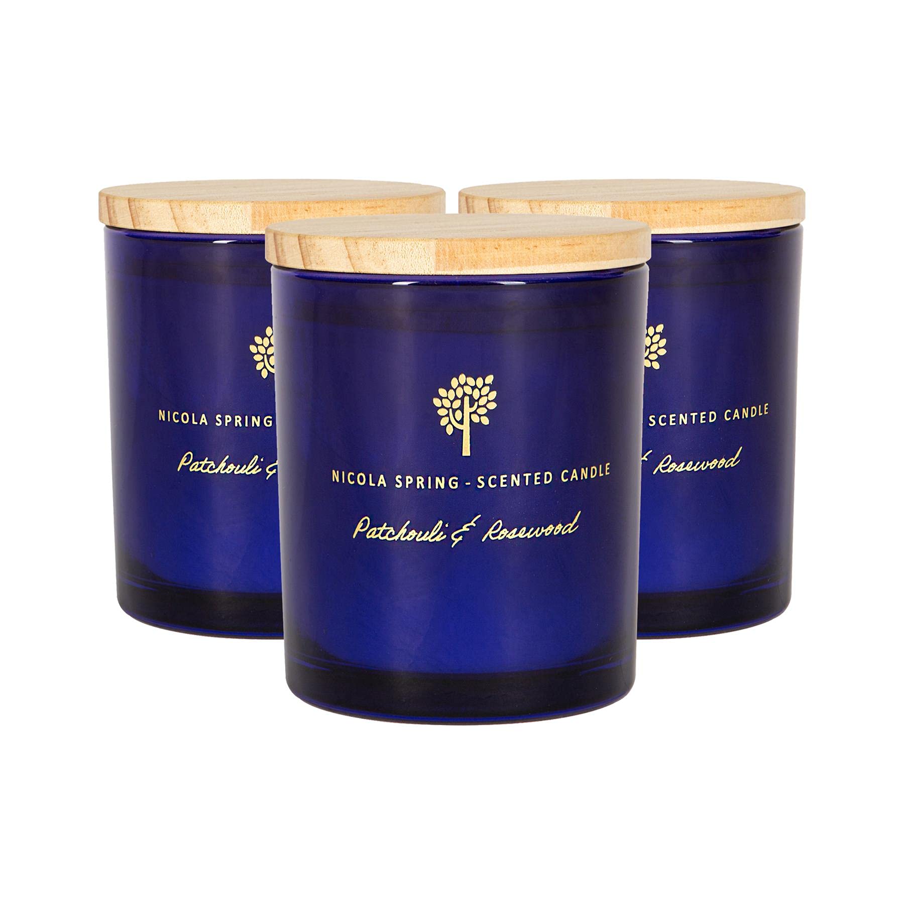 Nicola Spring Soy Wax Scented Candles - 130g - Patchouli & Rosewood - Pack of 3