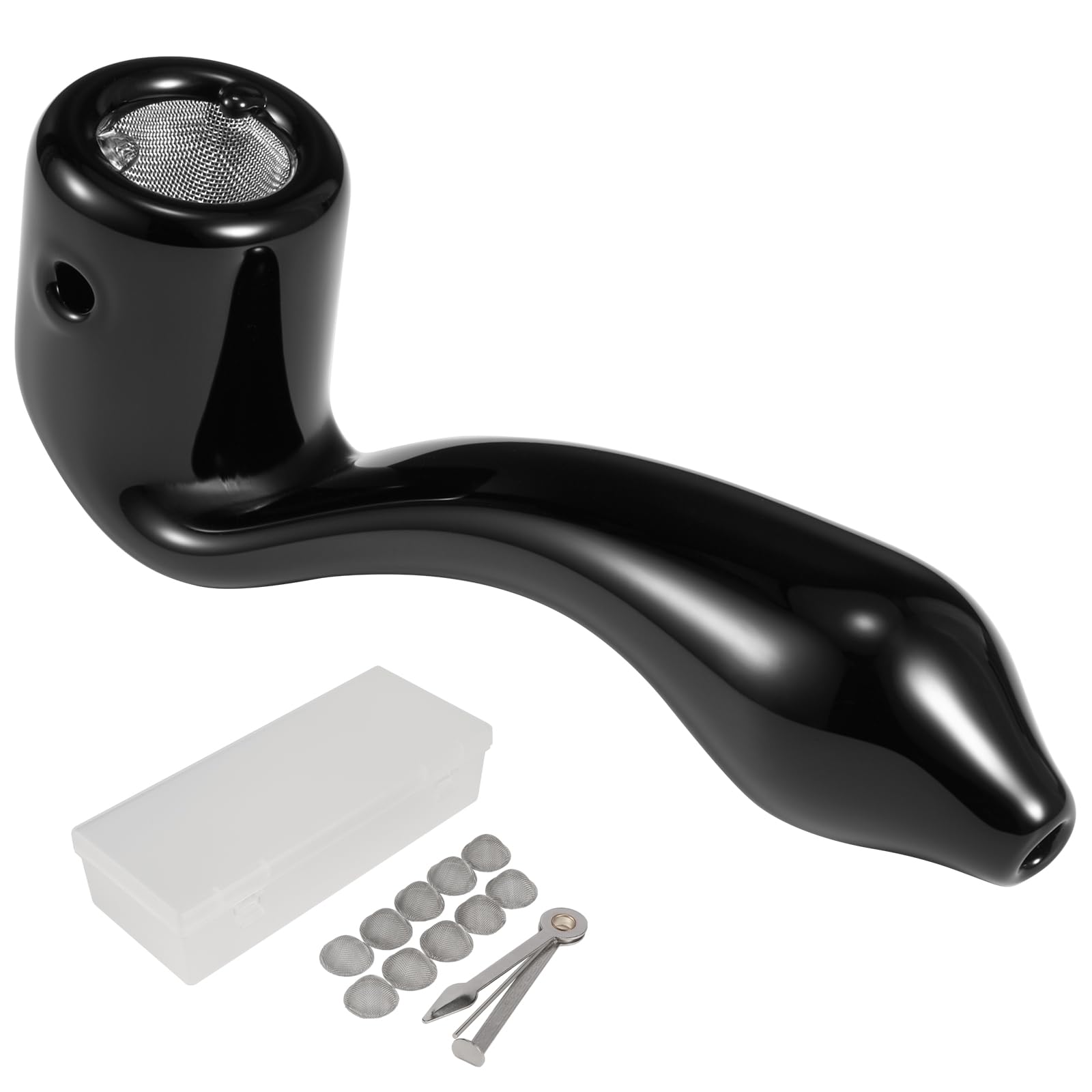 Curved Glass Smoking Pipe, Borosilicate Pipe with Filter Hooks(Black)