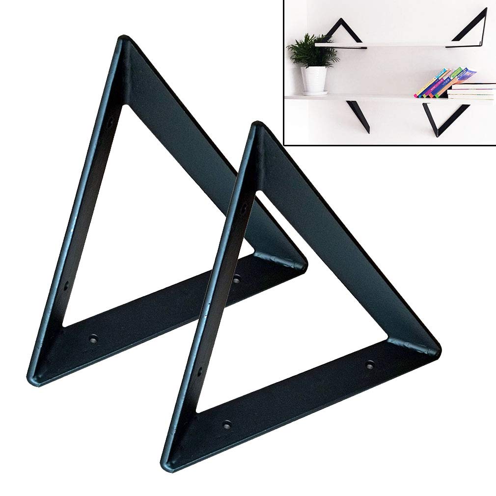 Staffe per Mensola in Metallo Multifunzione,Triangolo Reggimensola di Supporto in Ferro per Scaffalature Decorative Industriali Galleggianti Fai da Te,3 Dimensioni,Nero,2 Pezzi(15cm/6in)