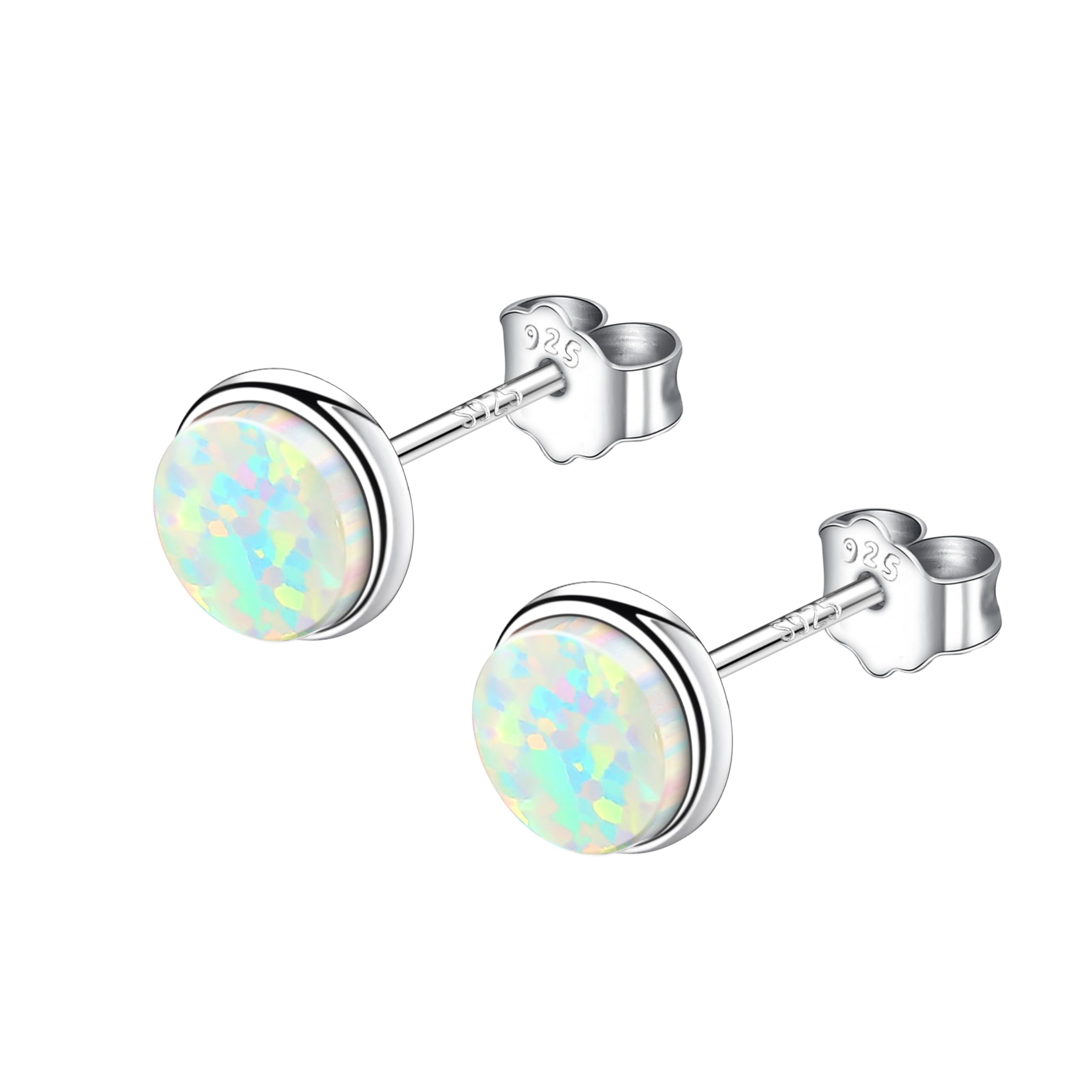 KristLand Opal Ohrstecker 925 Sterling Silber klein rund Geschenk Schmuck Ohrringe Damen Mädchen Muttertag Weihnachten Valentinstag