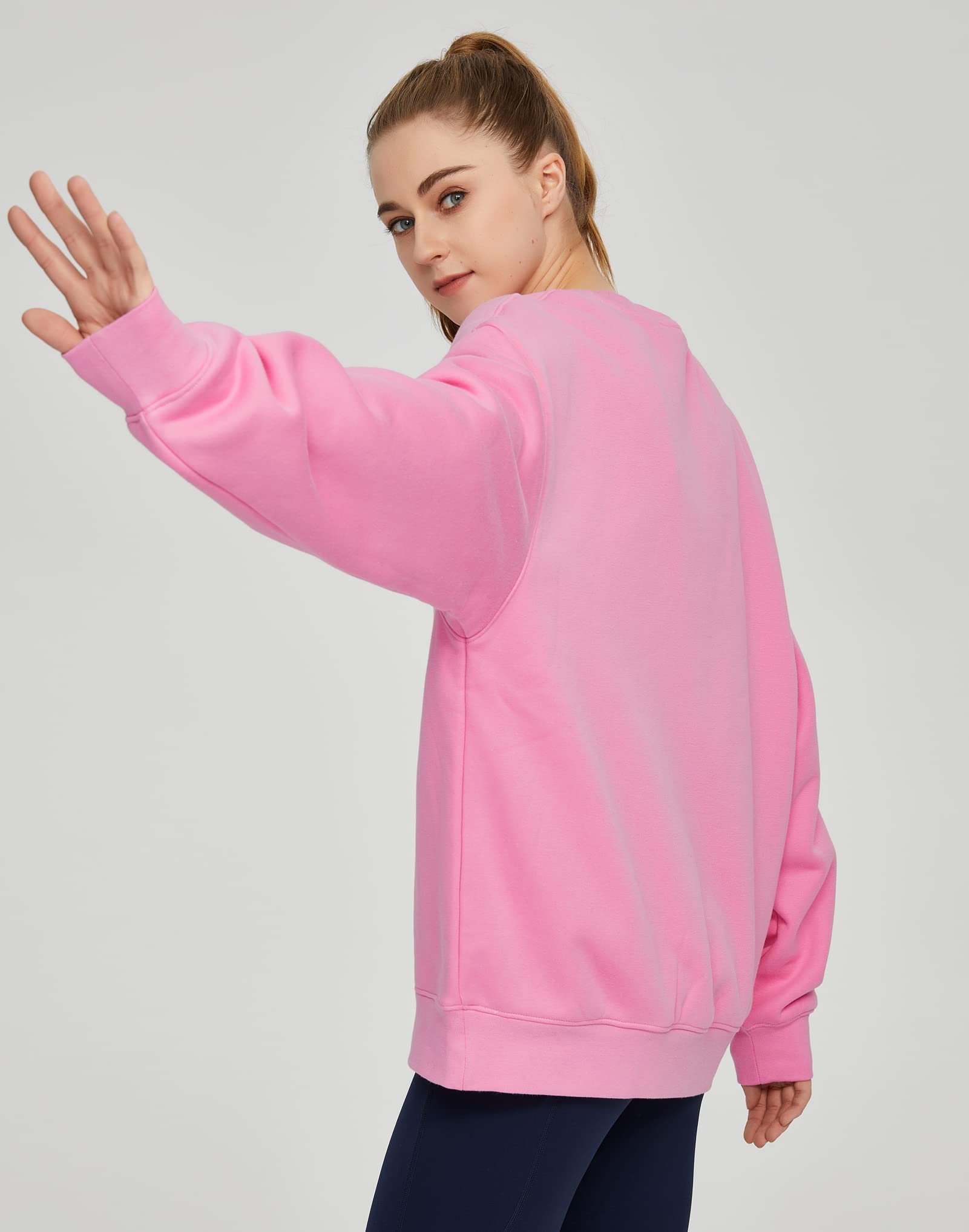 THE GYM PEOPLE Damska bluza polarowa z okrągłym dekoltem luźny krój miękka bluza oversize