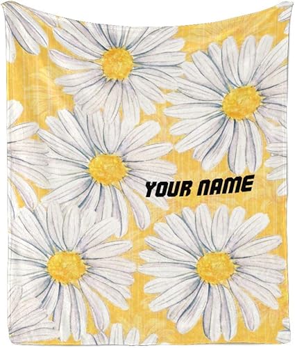 CUXWEOT Manta personalizada con texto del nombre, manta de vellón súper suave personalizada con margaritas en acuarela para sofá, cama (50 x 60